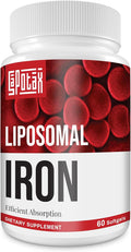 Liposomal Fe Iron Supplement for Women, 65 mg Iron Supplement with Folic Acid & Vitamin B12 for Men, Daily Blood & Energy Support for Adults Iron Deficiency 60 Softgels (1 Bottle)