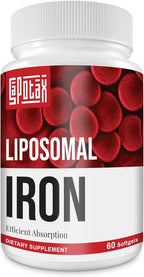 Liposomal Fe Iron Supplement for Women, 65 mg Iron Supplement with Folic Acid & Vitamin B12 for Men, Daily Blood & Energy Support for Adults Iron Deficiency 60 Softgels (1 Bottle)