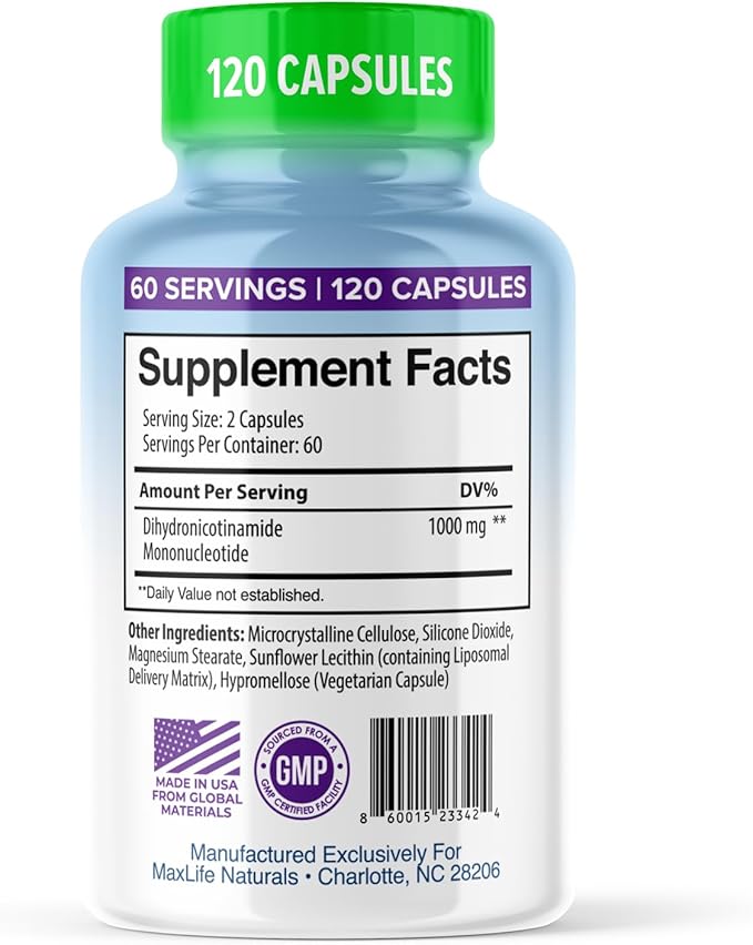 Liposomal NMN 1000mg – Nicotinamide Mononucleotide Supplement – NAD+ Precursor for Cellular Energy, DNA Repair, & Healthy Aging Support – 99% High Purity Shelf Stablized, Made In USA, 120 Capsules