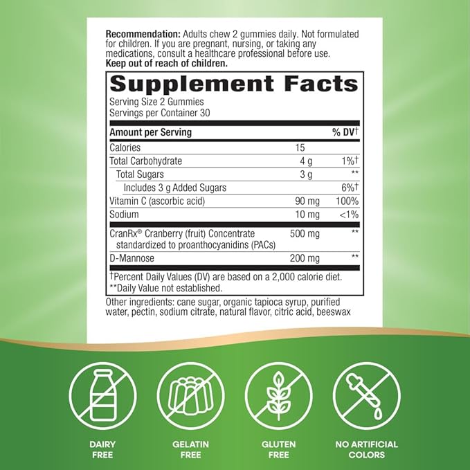 Nature's Way CranRx Gummy Urinary Health BioActive Cranberry + D-Manonse + Vitamin C, 60 Gummies