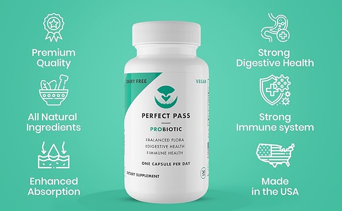 PERFECT PASS Probiotic, Natural Bacillus Spore Human Strains with 100% Survival Rate Through Stomach Acid and Bile for Gut and Digestive Wellness, Vegetarian, 30 Capsules