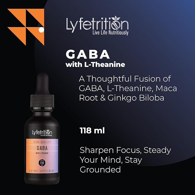 Lyfetrition GABA with L-Theanine, Ginkgo Biloba (Salisburia biloba) Extract, Organic Peruvian MACA Root (Lepidium meyenii) Extract, 118 ml, 4 FL Oz Liquid, 220 Servings, Made in USA, Quick Absorption