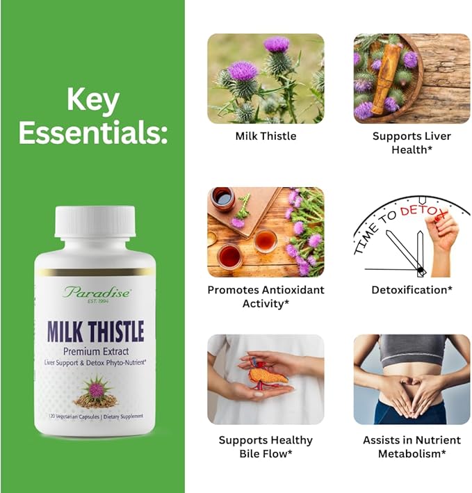 Paradise Herbs Milk Thistle, Active Whole Spectrum Extract, Super Potent, Ultra Pure, Vegan, Non GMO, Gluten Free, 120 Vegetarian Capsules (Pack of 2)