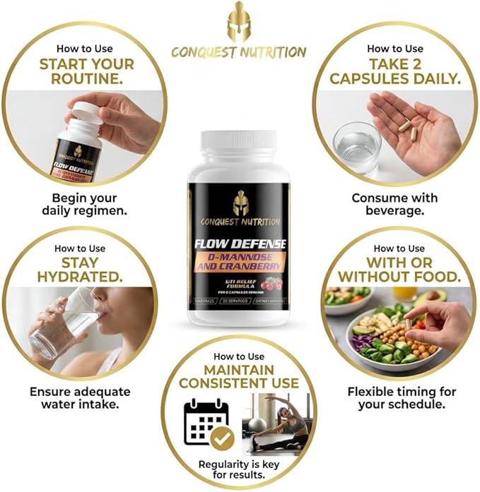 Conquest Fit Flow Defense D‑Mannose Cranberry UTI Support Supplement, 60 Veggie Capsules – Bladder & Urinary Tract Health Formula