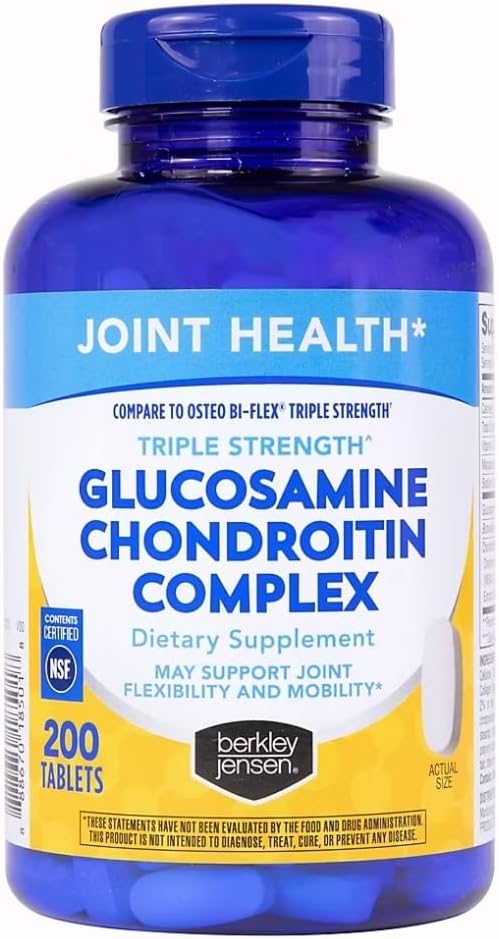 berkley jensen Triple Strength Glucosamine Chondroitin MSM Boswellia Complex 2703 mg, Joint Support Supplement for Women & Men, NSF Certified, 200 Tablets (Pack of 1)