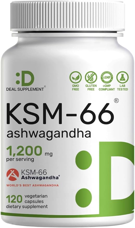 KSM 66 Ashwagandha 1,200mg with Black Pepper, 120 Veggie Capsules – Extra Strength Root Extract – High Absorption – Adaptogenic Supplements for Relaxation, Energy, & Brain Health – Non-GMO