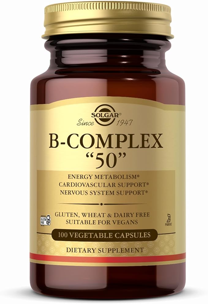 Solgar B-Complex "50" - 100 Vegetable Capsules - Energy Metabolism, Cardiovascular & Nervous System Support - Non-GMO, Vegan, Gluten Free - 100 Servings