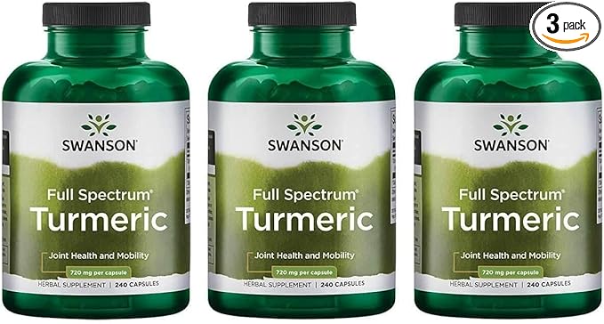 Swanson Full Spectrum Turmeric Curcumin Joint, Liver, and Digestive Support Supplement for Active Adults - Non-GMO, Gluten-Free (240 Vegan Capsules, 3 Pack)