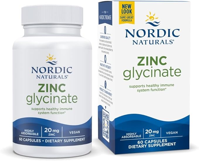 Nordic Naturals Zinc Glycinate - 60 Capsules - 20 mg Highly Absorbable Zinc Glycinate - Optimal Wellness - Non-GMO, Gluten Free, Vegan - 60 Servings
