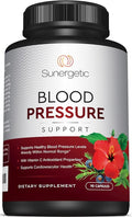 Sunergetic Premium Blood Pressure Support Supplement for Cardiovascular & Heart Health with Garlic, Hawthorn & Hibiscus (90 Capsules)