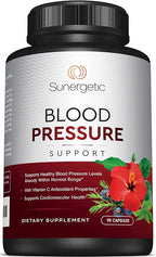 Sunergetic Premium Blood Pressure Support Supplement for Cardiovascular & Heart Health with Garlic, Hawthorn & Hibiscus (90 Capsules)