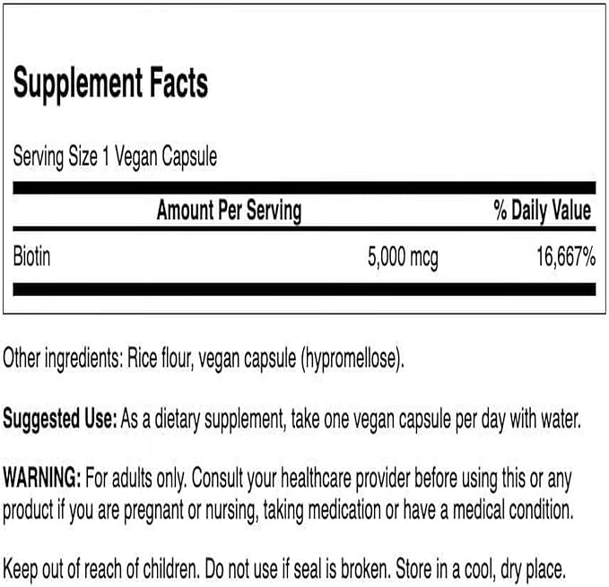 Swanson Biotin Vitamin B7 5000 mcg 100 Capsules