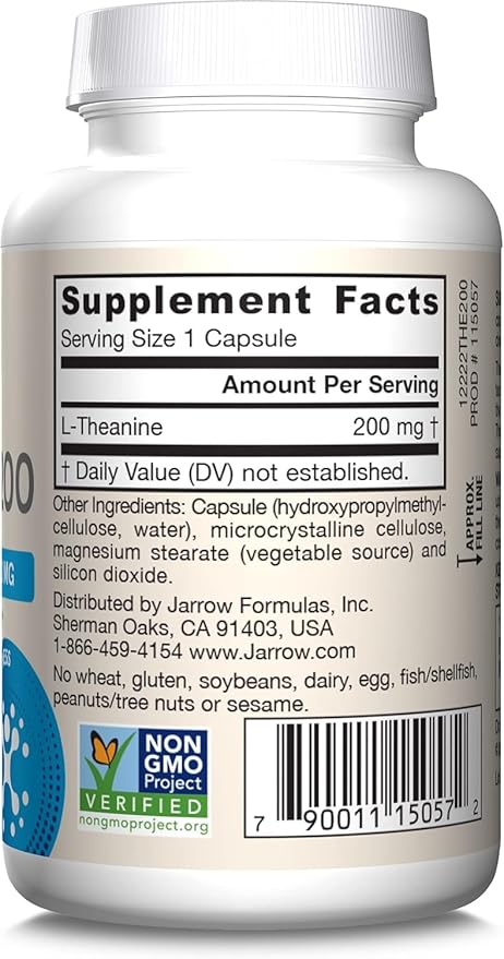 Jarrow Formulas Extra Strength L Theanine 200mg Dietary Supplement that Promotes Relaxation, Supplement for Relaxation Support, 60 Veggie Capsules, 60 Day Supply (Pack of 2)
