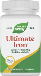 Nature’s Way Ultimate Iron, Supports Healthy Red Blood Cells,* Supports Cellular Energy Production*, 50 mg per 2-Softgel Serving, Gluten-Free, 90 Softgels (Packaging May Vary)