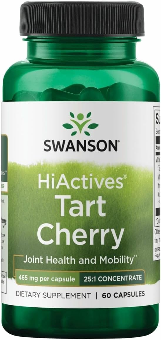 Swanson HiActives Tart Cherry - Natural Supplement Supporting Joint Health, Mobility & Flexibility - Helps Strengthen Collagen Structures & Connective Tissue - (60 Capsules, 465mg Each)