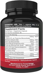 Vitamin B Complex Vitamins B12, B1, B2, B3, B5, B6, B7, B9, Folic Acid - Super B Complex Vitamins for Women, Men, Adults - 90 Vegetarian Capsules