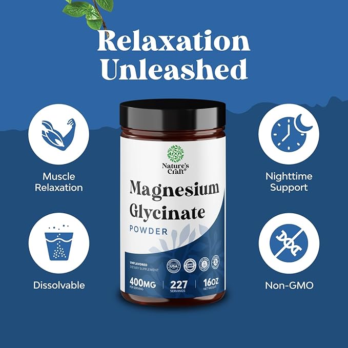 Potent Magnesium Glycinate Powder 400mg - Calm Magnesium Powder Bulk for Muscle Relax, Calm & Sleep Support for Adults - Glycinate Mag Soothe Vegan & Non-GMO Supplement - 1 Pack