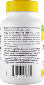 Healthy Origins Vitamin D3 5,000 IU (Non-GMO, High Potency, Bone Support, Immune Support, Gluten Free), 120 Softgels