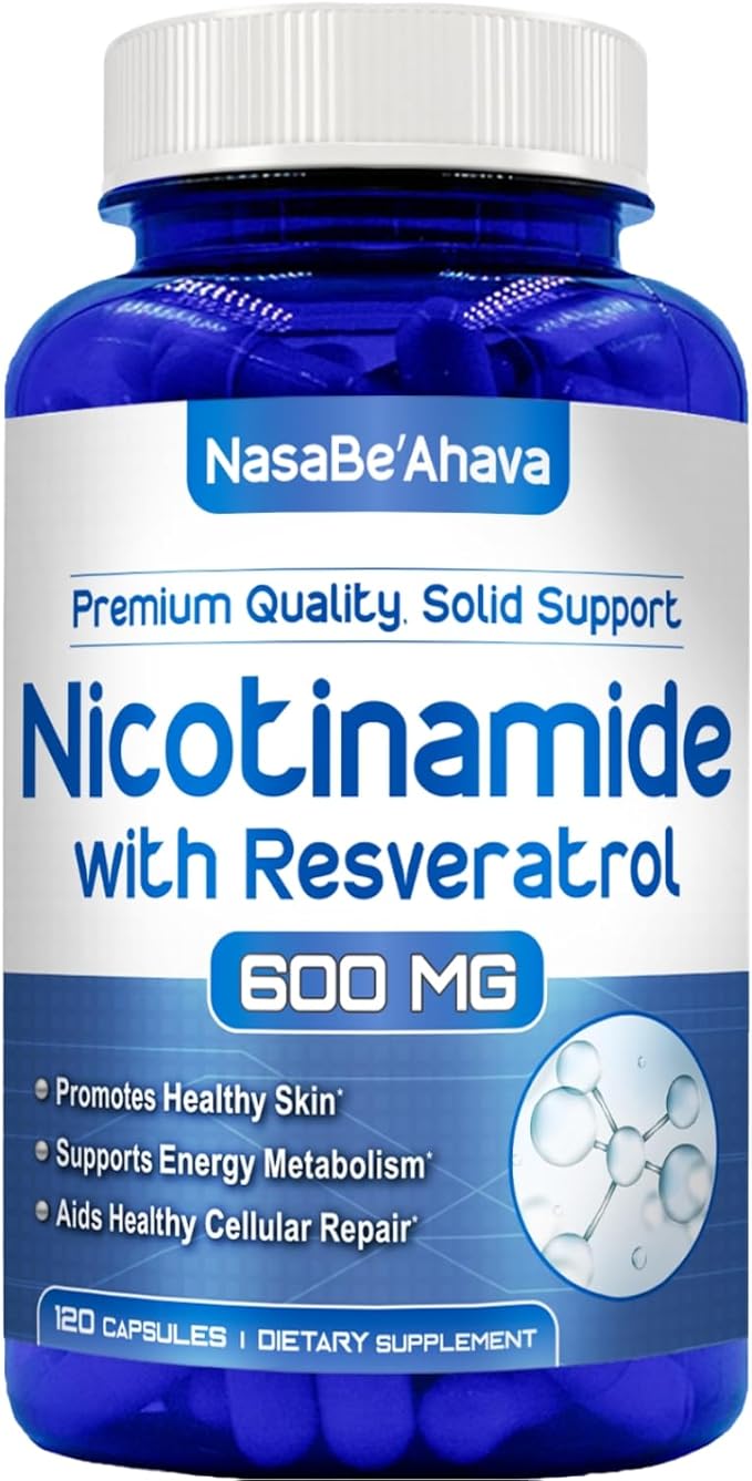 Resveratrol with Vitamin B3 Nicotinamide 500mg | NAD+ Precursor and Longevity Complex with Nicotinamide Form of Vitamin B3 Niacin Flush Free for Aging Skin Energy & Cellular Support (120 Day Supply)