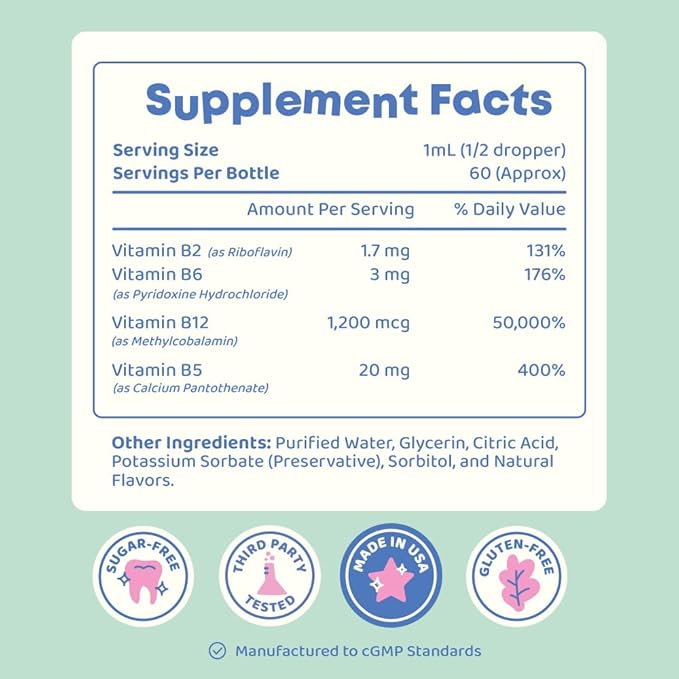 JoySpring Burst B12 Drops - Vitamin B Complex for Kids with Methyl B12 Supplement to Support Healthy Growth & Development, Vegan Liquid B12 Drops, Ages 3-16+ | 2 fl oz (60 Servings)