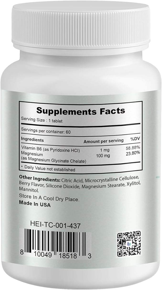 Heivy Kids Calming Supplement, Contains Magnesium Glycinate & Vitamin B6, Support Calm & Relax, Calm Mind and Body, Berry Flavor for Age 4+ (60 Servings), Vegan, Gluten-Free, Made in USA