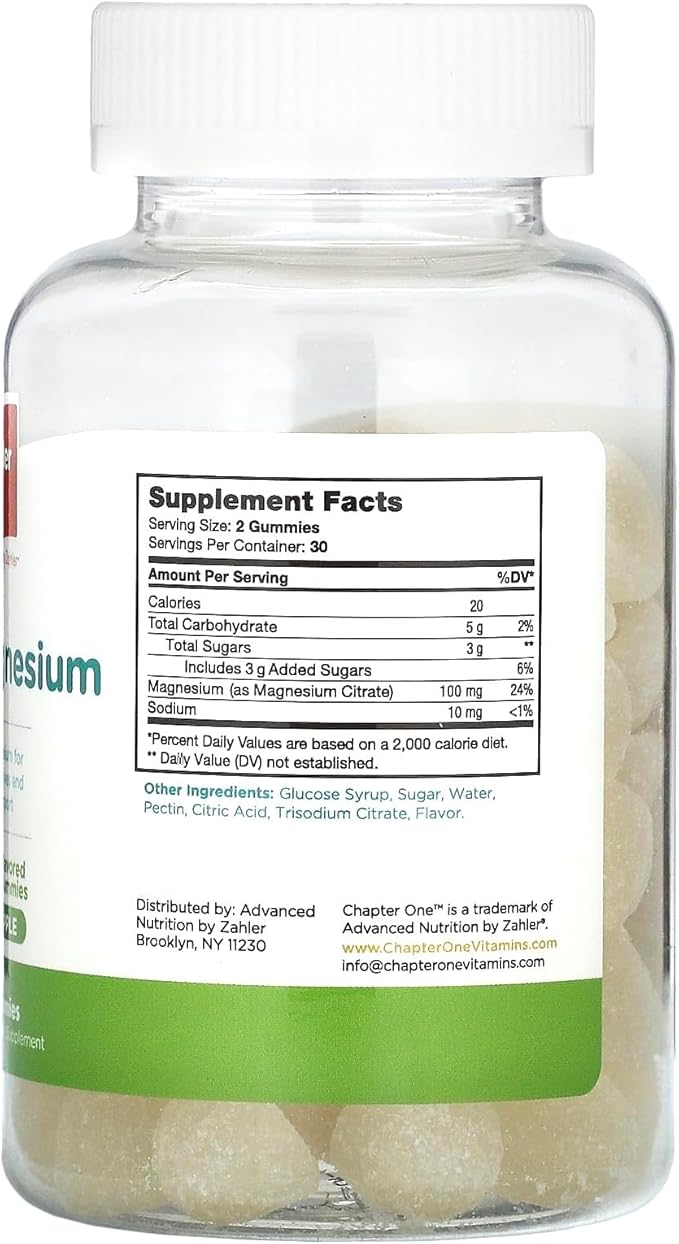 Zahler Chapter One Magnesium Gummies - Supports Calm for Kids - Chewable Magnesium Supplement Gummies to Support Muscle Function - Kosher, Dairy-Free & Gluten-Free - Apple, 60 Count