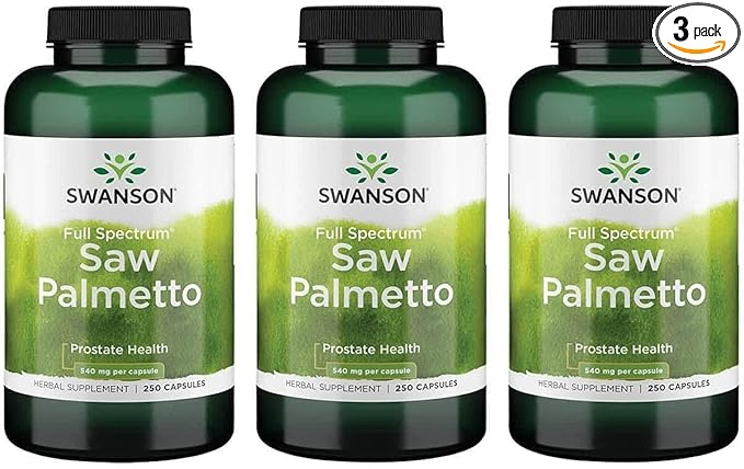 Swanson Saw Palmetto Full Spectrum Herbal Supplement for Men Seeking Prostate, Hair, and Urinary Health Support - 540 mg (250 Vegan Capsules, 3 Pack)