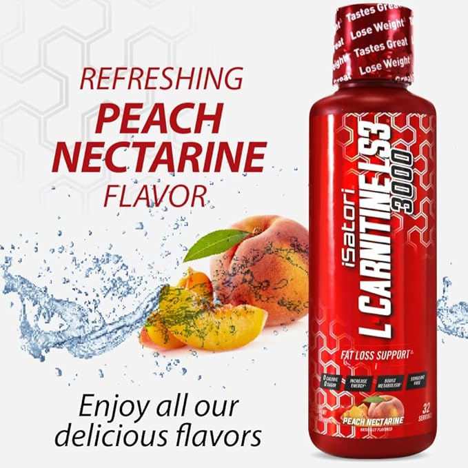 iSatori L-Carnitine LS3 3000, Liquid L-Carnitine with Acetyl L-Carnitine, L-Carnitine L-Tartrate, Stimulant Free Pre Workout, Low Calories, Sugar, Gluten, Keto-Friendly, Peach Nectarine (32 Servings)