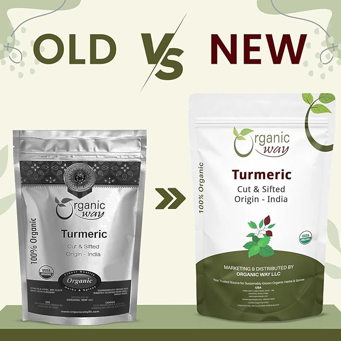 Organic Way Turmeric Root Cut & Sifted (Curcuma Longa) - Herbal Tea | Kosher & USDA Certified | Vegan, Non-GMO & Gluten Free | Tested for Heavy Metal and Purity | 100% Raw from India (1/2LBS / 8Oz.)
