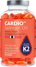 Cardio Omega 3 Fish Oil & Vitamin K2-1000mg, Norwegian Salmon Oil with EPA, DHA, DPA & Astaxanthin, No Fishy Aftertaste, Fatty Acids Supplement - 90 Capsules