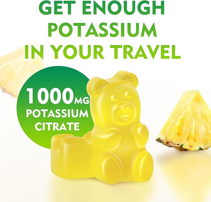 Potassium Citrate Gummies 1000mg, High Potency Potassium Supplement Gummies for Adults Women & Men, Support Muscle Health, Sugar-Free, Pineapple Flavor, 60 Count