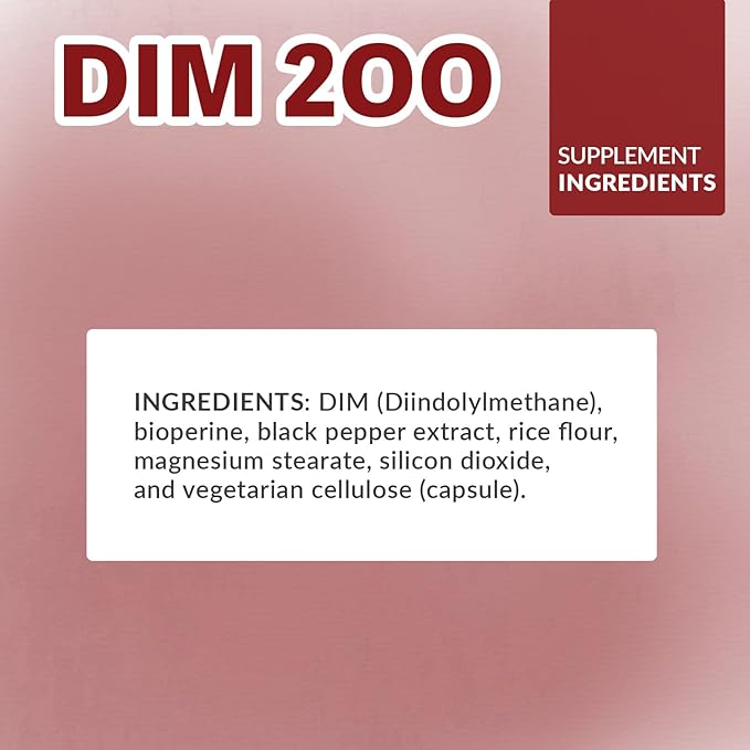 DIM Supplement for Women and Men, DIM 200mg Oral Supplement Hormonal Balance, Hormone Balance for Women and Men, Diindolylmethane Gluten Free Vegetarian Twist Capsules (60 Caps - 2-Month Supply)