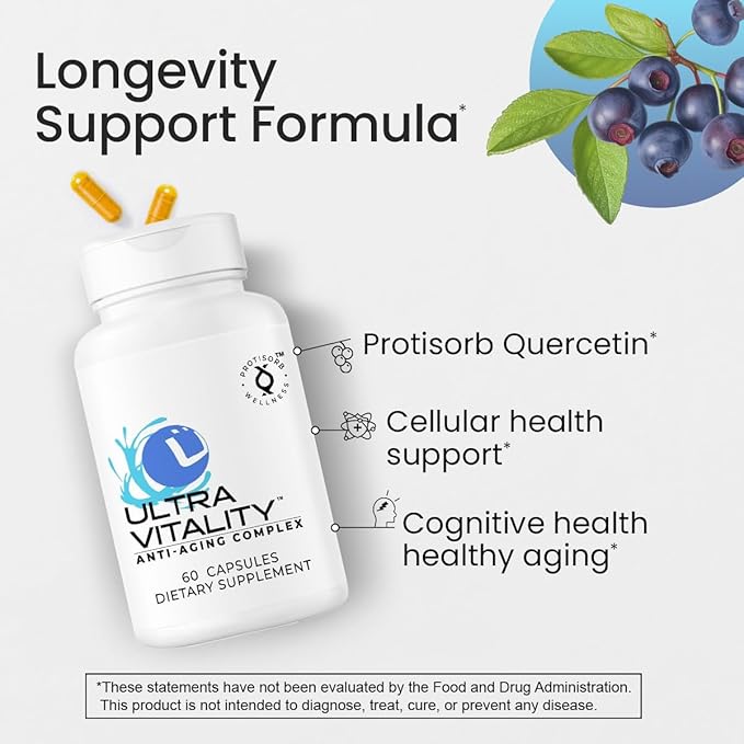 UltraVitality Longevity Support Formula – Fisetin, Curcumin, Quercetin & Beta-Glucan – Supports Cellular & Cognitive Health Healthy Aging – 60 Capsules