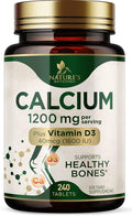 Calcium 1200 mg with Vitamin D3 Per Serving - Bone Health Supplement, Vitamin D & Calcium Supplements for Women & Men - Bone, Teeth & Immune Support, Nature's Calcium Pills, USA Bottled - 240 Tablets