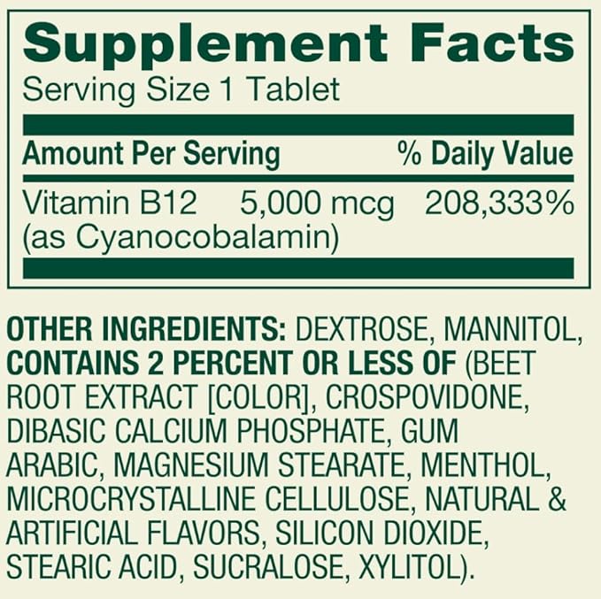 Spring Valley Vitamin B12 Fast Dissolve Tablets, 5000 mcg, Mixed Berry Flavor, Supports Metabolism, 45 Count