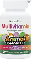 NaturesPlus Animal Parade Children's Chewable Multivitamin - 90 Animal-Shaped Tablets, Pack of 2 - Natural Assorted Flavors - Vegan, Gluten Free - 90 Total Servings