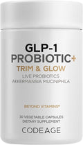 Codeage GLP-1 Probiotic+ - Live Probiotics Akkermansia, Clostridium, Bifidobacterium, Chicory Inulin Probiotic, Prebiotics & Postbiotics Supplement - 500 Million AFU - 30 Capsules