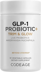 Codeage GLP-1 Probiotic+ - Live Probiotics Akkermansia, Clostridium, Bifidobacterium, Chicory Inulin Probiotic, Prebiotics & Postbiotics Supplement - 500 Million AFU - 30 Capsules