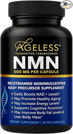 NMN Supplement 500mg Nicotinamide Mononucleotide | Supports NAD+ Levels, Energy, Cognitive Function, Muscle Health & Healthy Body Composition – Capsules (30)