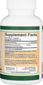 Bacopa Monnieri Capsules 20% Bacosides 450mg, 90 Count (Non-GMO, Gluten Free) Brahmi Extract (Memory Supplement for Brain Health, Focus, and Cognitive Function) by Double Wood