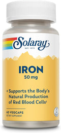 SOLARAY Iron Capsules 50mg - Iron Supplement for Women and Men w/Parsley and Yellow Dock Root, Supports Body's Natural Production of Red Blood Cells, 60-Day Guarantee, 60 Servings