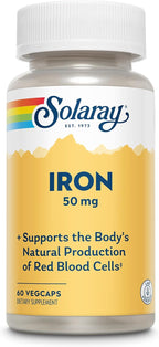 SOLARAY Iron Capsules 50mg - Iron Supplement for Women and Men w/Parsley and Yellow Dock Root, Supports Body's Natural Production of Red Blood Cells, 60-Day Guarantee, 60 Servings