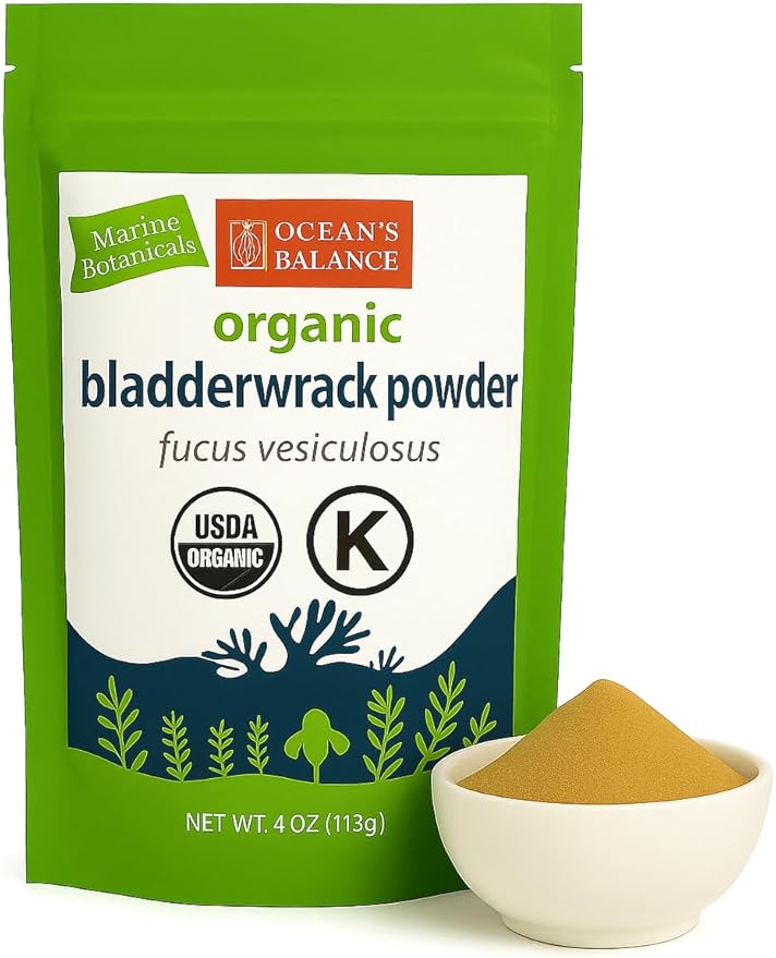 Ocean’s Balance Clean – Organic Bladderwrack Powder (Fucus vesiculosus) from The Pristine Maine Coast | Vegan • Lab‑Tested Purity • Skin & Digestive Wellness 4 Oz