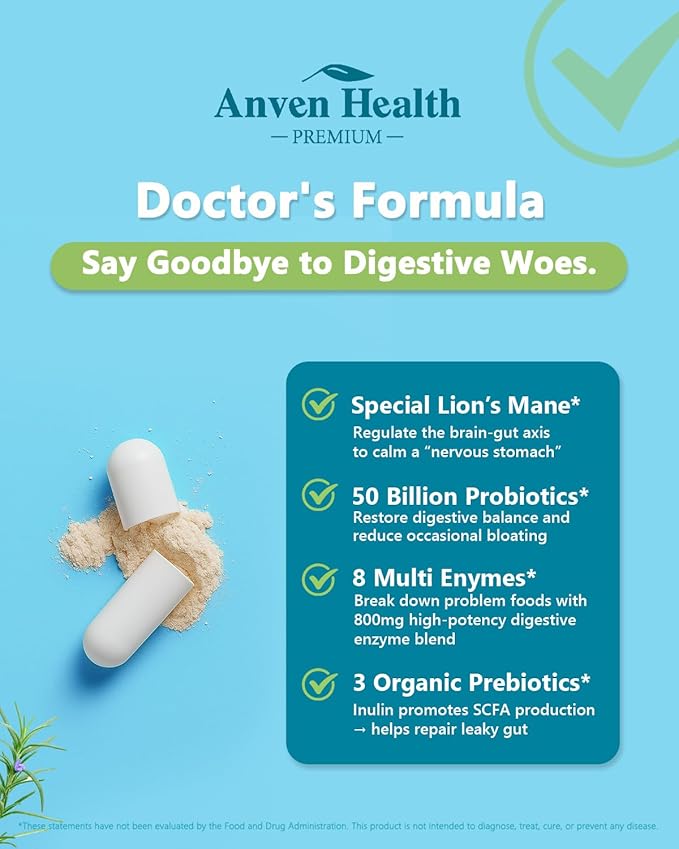 800mg Digestive Enzymes for Men and Women with Probiotics & Prebiotics, 8 Key Enzymes, Protease, Amylase & Lipase | 180 Capsules - A 60-Day Supply for Bloating & Gas Relief - Non-GMO