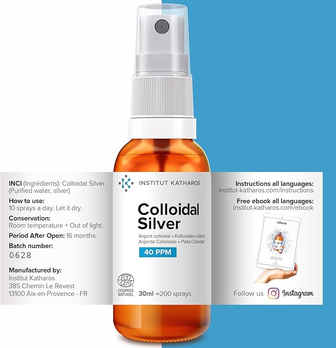 Premium Colloidal Silver Spray 40 PPM 1 fl oz ● 100% Natural ● Ebook Inc. ● Superior Concentration, Smaller Particles = Better Results ● Certified by 3 Independent Laboratories ● We are Specialists.