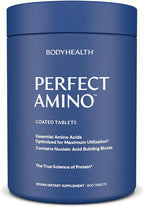BodyHealth PerfectAmino (600 ct) Easy to Swallow Tablets, Essential Amino Acids Supplement with BCAAs, Vegan Protein for Pre/Post Workout & Muscle Recovery with Lysine, Tryptophan, Leucine, Methionine
