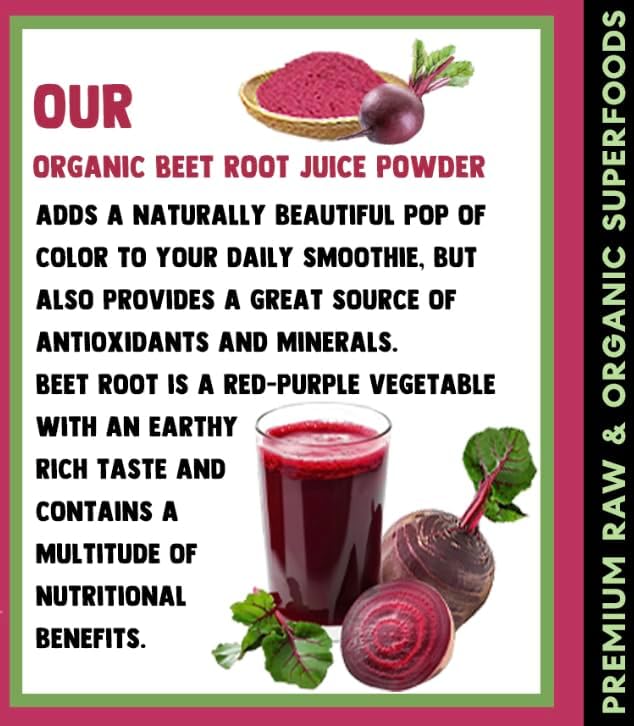 Cherie Sweet Heart USDA Organic Beet Root Juice Powder, Natural Nitrates for Energy, Flavor for Beverage and Smoothie, Water Soluble, No GMO, Vegan Friendly, 283g (10 Ounces)