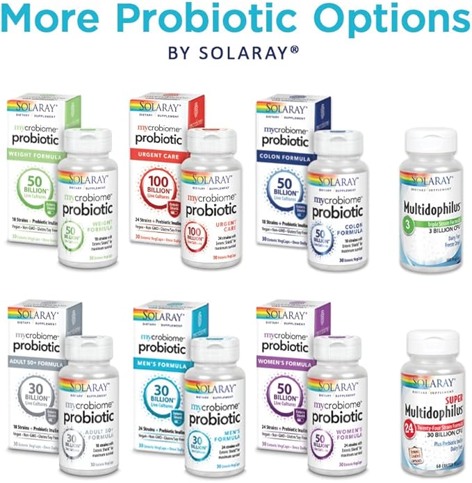Solaray Multidophilus 12 Strain Probiotic 20 Billion CFU, Probiotics for Digestive Health for Women and Men, Daily Gut Health Support Complex with Prebiotic Inulin, No Dairy - 100 VegCaps