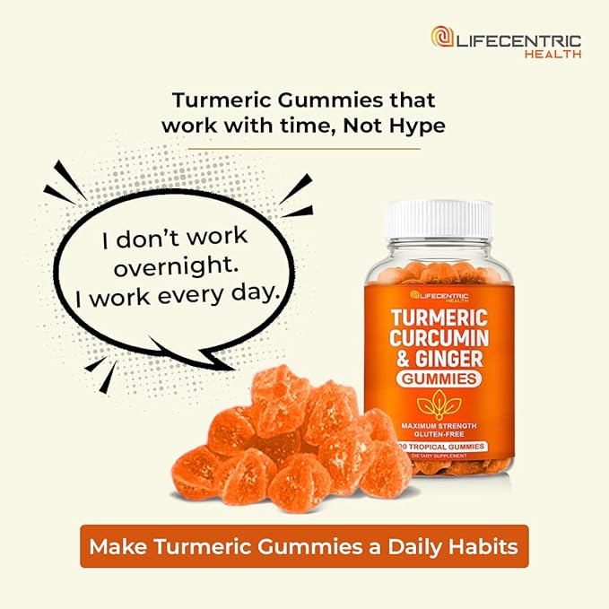 Turmeric Gummies for Adults and Kids | Max Strength Turmeric and Ginger Supplement | Vegan Organic Natural Turmeric Curcumin Gummies for Overall Health | Best Curcumin Supplement with Ginger
