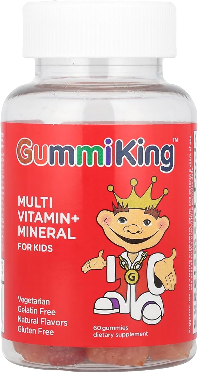 Gummi King Multi Vitamin + Mineral Gummi (Dietary Supplement), Natural Grape, Lemon, Orange, Strawberry, and Cherry, 60 Count, BT-GKMU-029